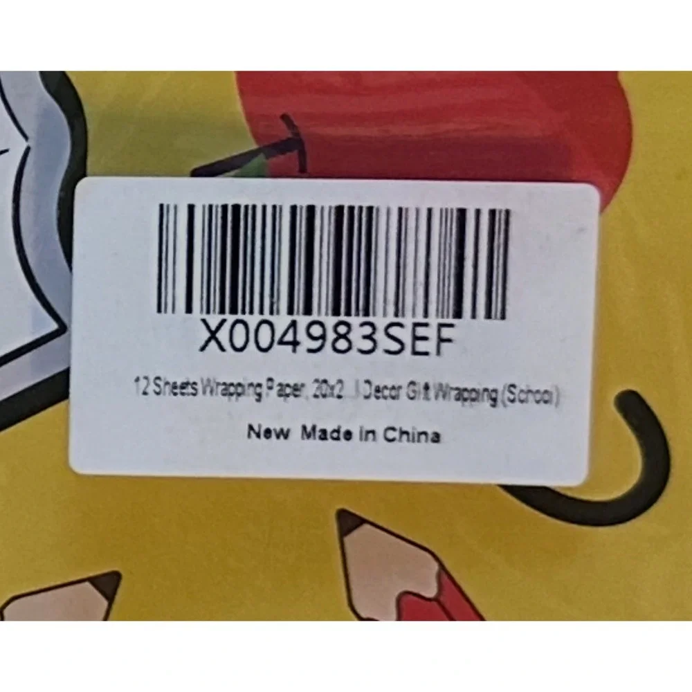 School Theme Wrapping Paper Apple Book ABC 12‎ Sheets Gift Wrap NIP